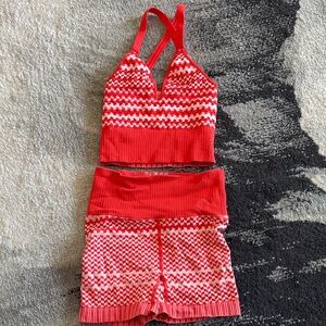 Free People Movement Red and White Halter Top and Shorts Set